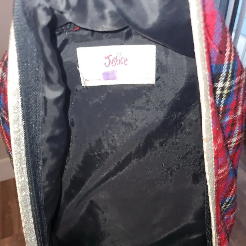 Justice Love Red Plaid Glitz Backpack
